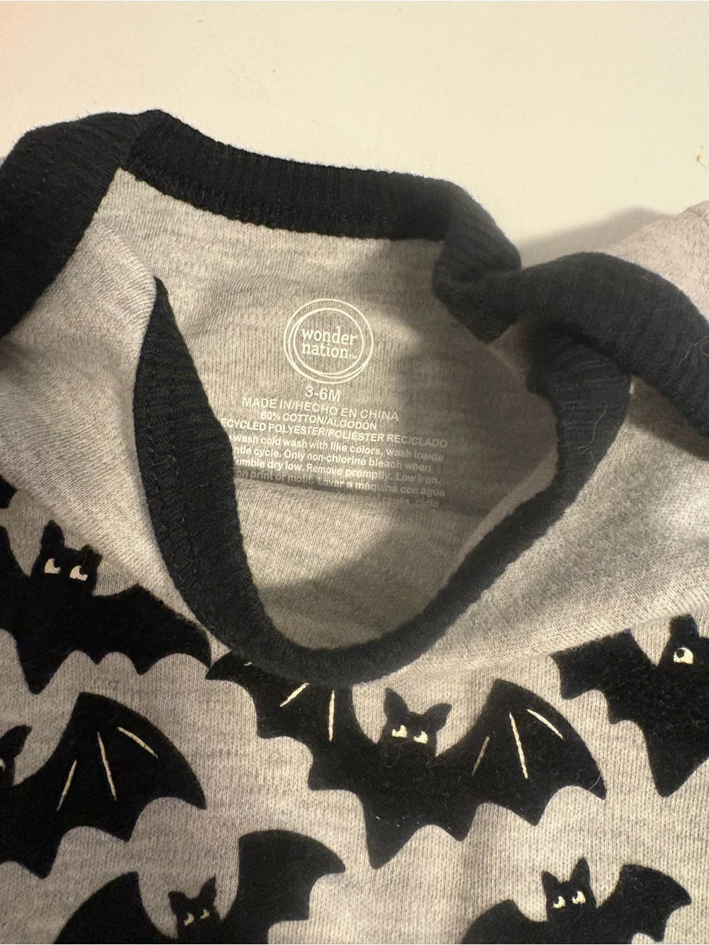 Gray Baby One-Piece with Black Bats Halloween Print 3-6 months